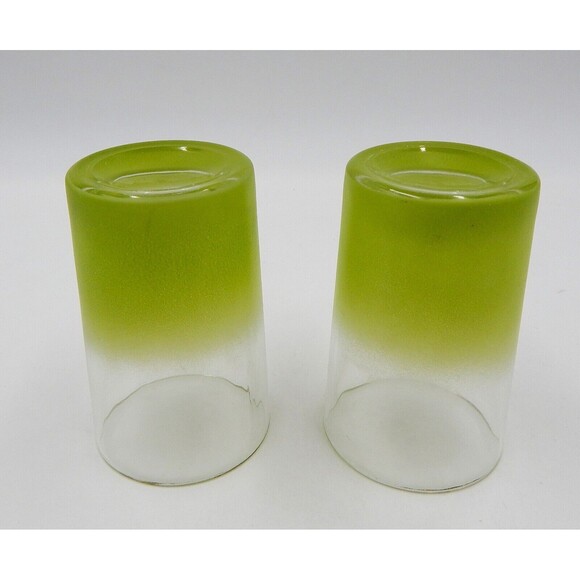 Blendo Pastel Green Frosted Juice Glass With Gold Trim Pair - Picture 7 of 9